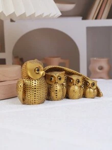 1 件簡單樹脂動物貓頭鷹家庭雕像,適合創意客廳、酒櫃家居裝飾、裝飾工藝場景裝飾 - 金色 - 查看 3
