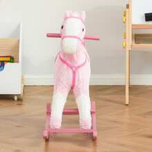 HOMCOM Caballito Balancín Bebé Balancín Peluche Caballo Madera para Niños de 3-6 Años con Sonidos 74x28x65cm - Rosa - Ver 9