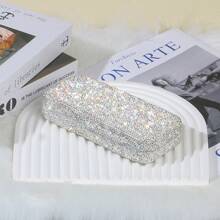 1pc Cute Eyeglasses Case, Rhinestone Hard Shell Protective Eyeglasses Case, Eyeglasses Sunglasses Storage Case, Home Decor, Valentines Gift, Valentines Decor, Gift For Man, Gift For Woman. Bling Rhinestone Glasses Case Decorative Sunglasses Reading Glasses Holder Case, Eyes Glasses Storage Organizer Box, For Travel For Trip Car Glasses Box. Makeup Bag Cosmetic Bag - Silver - View 12
