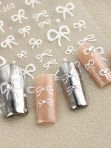 3入組3D美甲絲帶貼紙 黑色白色蝴蝶結美甲魅力絲帶貼紙 可愛的絲質蝴蝶結貼花 Y2K美甲設計 時尚卡哇伊美甲貼紙DIY工具