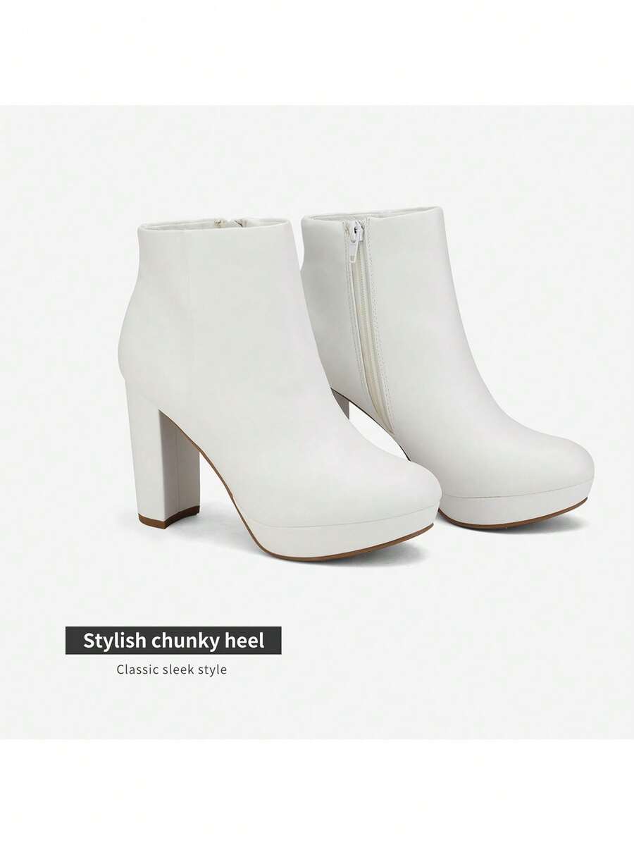 Women Fashionable Side Zipper Round Toe Block Chunky High Heel Suede