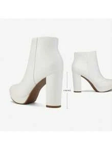 Women Fashionable Side Zipper Round Toe Block Chunky High Heel Suede Ankle Boots Effortlessly Pairing With A Range Of Outfits - TRẮNG/PU - Xem 6
