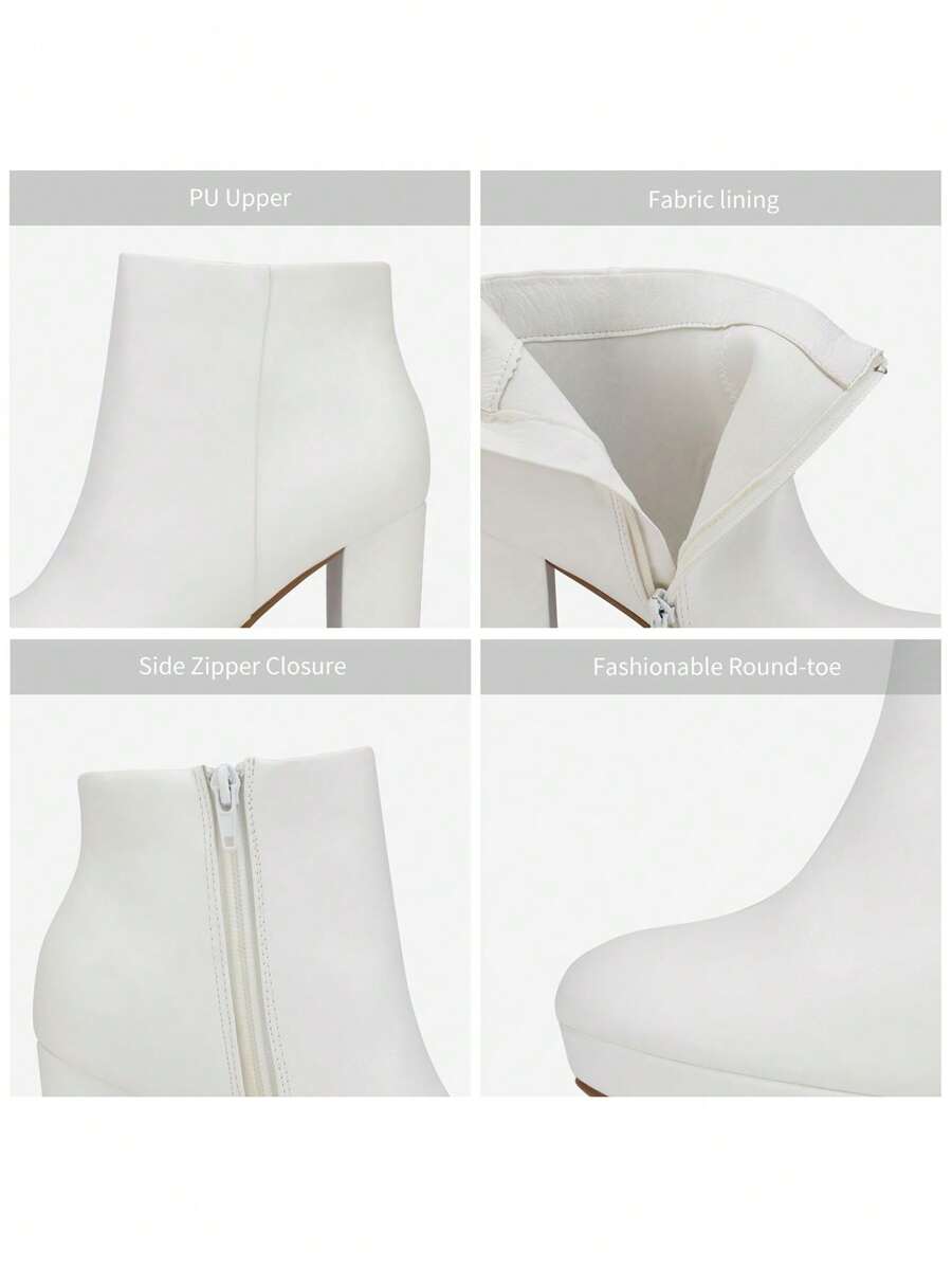 Women Fashionable Side Zipper Round Toe Block Chunky High Heel Suede