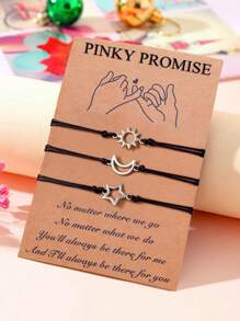 Goodwaro 3pcs Creative Metal Sun, Moon, Star Friendship Bracelets With Handmade Braided Ropes. Suitable For Women For Daily Wear, And Packaged With A Card, Good For Gifting - Black - View 15