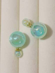 Phong cách Pháp Đầy màu sắc Công chúa tiên cá Thiết kế Ngọc trai Giả Bông tai stud Với Có thể tháo rời Phong cách - màu xanh lá - Xem 2