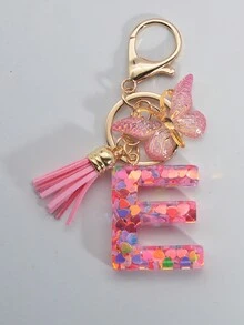 1 Miếng Ban đầu Bảng chữ cái tiếng Anh Móc chìa khóa Với Màu hồng Tim & Polyresin Chi tiết Loại bướm Tua Đối với phụ nữ Cái túi Đồ trang trí & Qủa tặng - Hồng - Xem 4