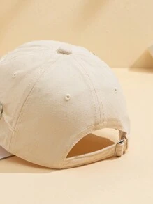 1件女性單色刺繡字母和圓形細節時尚削磨洗滌棒球帽,適用於日常穿搭 - 黑色 - 查看 10