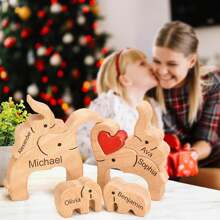 1 Pc Personalized Home Decor With Your Text Wooden Elephants Family Puzzle Merry Christmas Gifts Custom Names House Warming Gifts Home Decor For Family Unique Gift For Her/Him, Ideal For Valentine's Day, Mother's Day, Birthdays, Anniversaries, Graduation, Weddings, Father's Day, Christmas Room Decoration - 6 Names - View 1