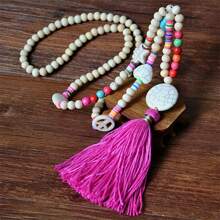 1 Pieza Collar Largo De Borla Con Cuentas Coloridas Y Dije De Piedra, Joyería Bohemia De Verano Para Mujeres, Regalo Creativo Para Cumpleaños Y Vacaciones