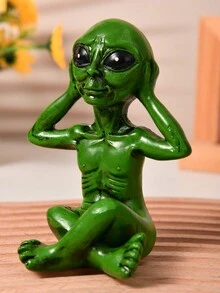 1件花園裝飾外星人造型樹脂工藝雕像 - 綠色 - 查看 4