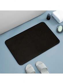 1pc Solid Color Non-Slip Bath Rug, Black Polyester Memory Foam Floor Mat For Household Home Bathroom Decor Floor Carpet Summer Bathroom Accessories