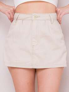 Women Denim Skirts - 米色 - 查看 2
