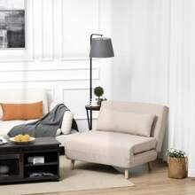 HOMCOM Sofá Cama Individual Tapizada con Almohada Acolchado y Respaldo Ajustable en 6 Posiciones Patas Plegables Ocultas 94x78x80 cm Beige - Beis - Ver 2