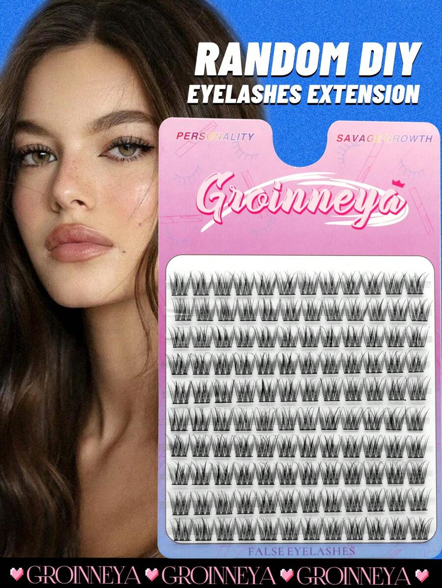 Groinneya Diy 睫毛120支c捲長單根混合托盤人造水貂睫毛帶簇延長(120-zj1005) - 黑色 - 查看 1
