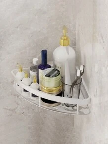 1 Pieza Estantería Para Baño Con Forma De Triángulo Sin Taladrar, Estante De Almacenamiento Adhesivo De Pared Para Champú Y Gel De Ducha, Estante De Esquina Multifuncional Para La Organización Del Baño En El Hogar - Plateado - Ver 1