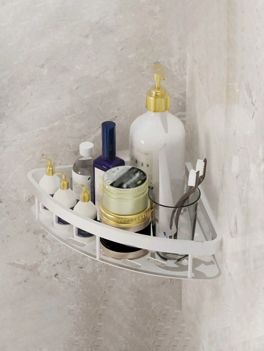 1 Pieza Estantería Para Baño Con Forma De Triángulo Sin Taladrar, Estante De Almacenamiento Adhesivo De Pared Para Champú Y Gel De Ducha, Estante De Esquina Multifuncional Para La Organización Del Baño En El Hogar - Plateado - Ver 1