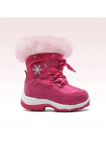 Boys Girls Toddle Snow Boots Mid Calf Slip Resistant Warm Lined With Snowflake-Shaped- Decoration For Christams Gifts - 玫紅色 - 查看 5