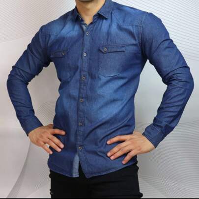 camisa de mezclilla liza, corte Slim