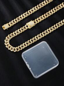 1 Conjunto Unissex 13mm Colar Grosso Embutido Com Diamante & Pulseira, Corrente De Ouro Larga Estilo Americano, Conjunto De Colar & Pulseira Com Diamantes Em Hip-hop De Rua Para Homens E Mulheres Com Uma Caixa