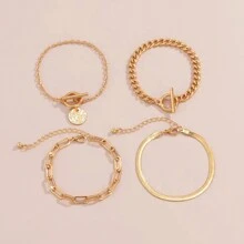 4pcs Women's Simple Fashion Bracelets Set - Gold - View 10