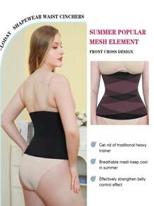 JUNLAN Waist Trainer For Women Tummy Control Shapewear Breathable Cross Mesh Corset Cincher Sport Girdle Body Shaper - Black - View 2