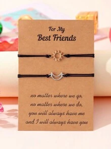 Goodwaro 2 piezas Pulseras de pareja hechas a mano de metal con diseño creativo de sol y luna, adecuadas para novias, amigas y hermanas, viene con empaque de tarjeta, apropiadas para uso diario de mujer