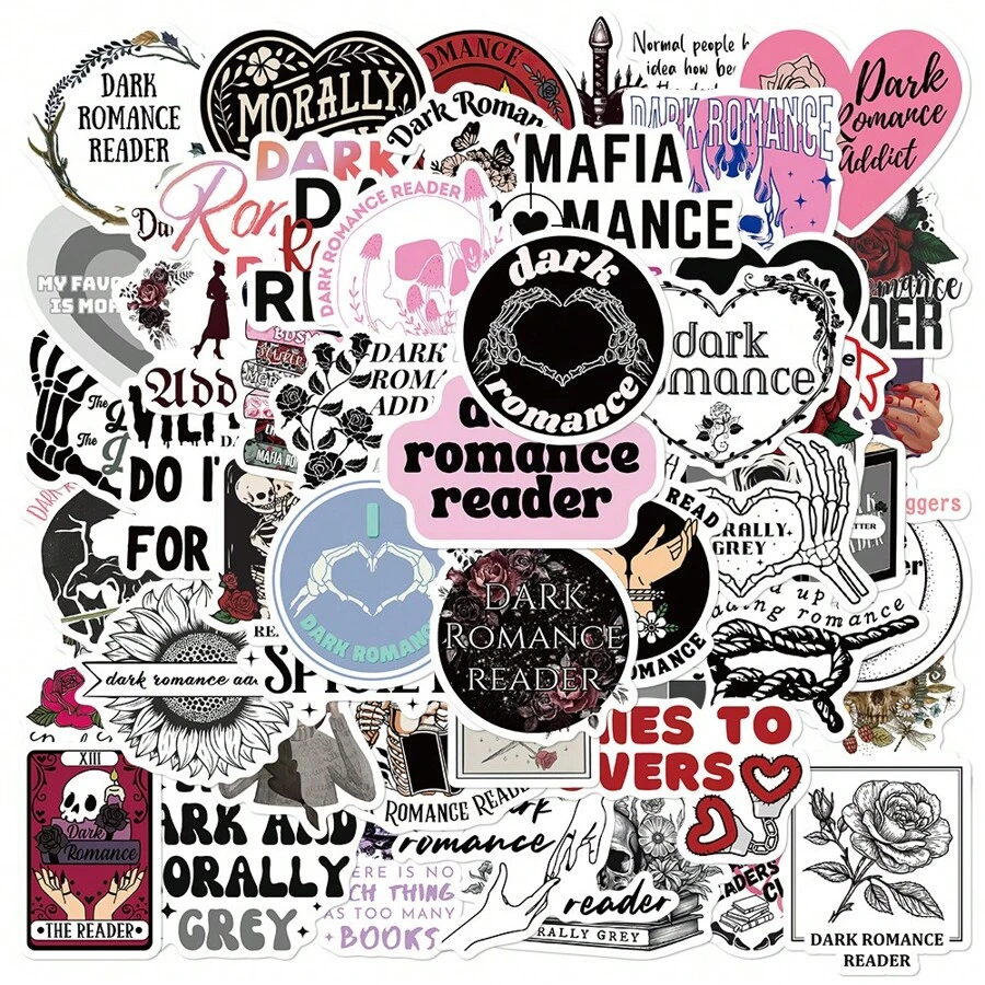 50pcs Dark Romance Reader Stickers, Creative Gothic Cartoon Style Waterproof Stickers For Diy Phone Case, Notebook, Laptop, Water Cup Decoration Back To School - Multicolor - View 1