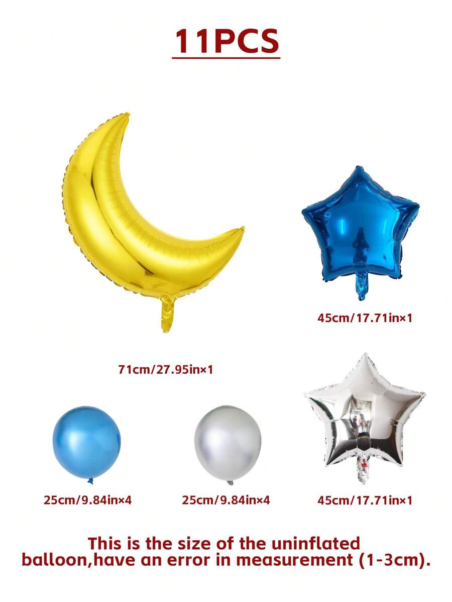 11pcs Balloon Set, 28inch Golden Moon Shaped Balloon & 18inch Star
