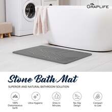 Graplife Stone Mat 23.62x15.35", Diatomaceous Earth Bath Mat, Fast Drying, With Anti Slip Pad - Dark Grey - View 2