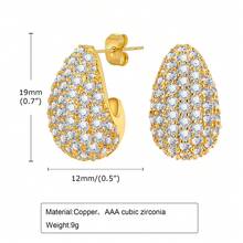 1对时尚18k镀金铜全镶立方氧化锆钻石迷你耳钉，女士款 - 水滴耳環 - 查看 5