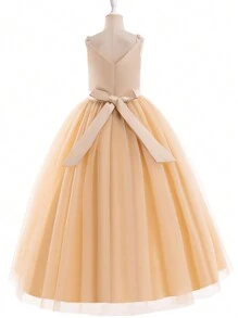 Tween Girl Tulle Spaghetti Strap Dress, Suitable For Flower Girl, Wedding, Prom, Graduation, Evening Gown, Summer - Champagne - View 2