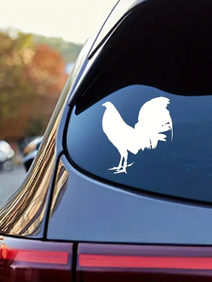 1pc White Rooster Pattern Car Sticker - White - View 1