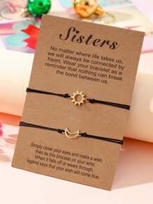 Goodwaro 2 piezas Pulseras de pareja hechas a mano de metal con diseño creativo de sol y luna, adecuadas para novias, amigas y hermanas, viene con empaque de tarjeta, apropiadas para uso diario de mujer