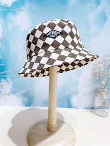 1 Mũ Xô Kim Cương Cho Trẻ Em Unisex, Mũ Bucket Đầu Dẹt, Đơn Giản Và Thời Trang, Thích Hợp Cho Mọi Mùa - Đen và trắng - Xem 8