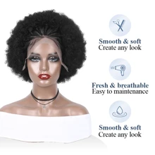 Mới Sợi tổng hợp 10x5 Ren Mặt trước Bện Tóc giả Uốn tóc Tóc giả Quăn Bob Tóc giả Với Bánh bao Đối với Afro   Với Mái Tóc Em Bé Ren Tóc giả Người mới bắt đầu Thân thiện Chống nóng Tóc giả - màu đen - Xem 9