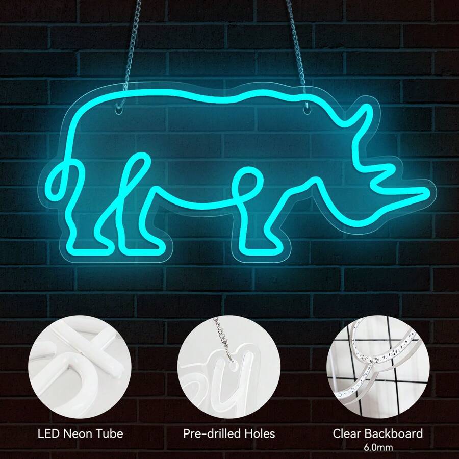 1PC Rhinoceros LED Neon Light Sign With Acrylic Back Panel Neon Sign