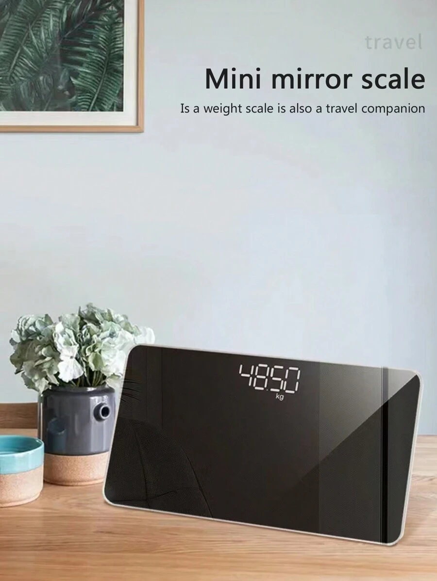 迷你鏡面電子秤,適合家庭使用,內置可充電電池,高精度身體重量秤,具有全屏功能,可用作化妝鏡 - 草莓兔 - 查看 1