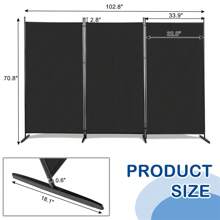 SUNROAD 6FT Trifold 130g Polyester Fabric Plastic Foot Carbon Steel Frame Foldable Screen Black