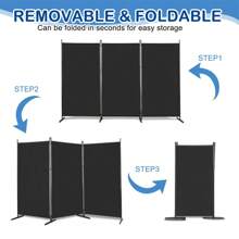 SUNROAD 6FT Trifold 130g Polyester Fabric Plastic Foot Carbon Steel Frame Foldable Screen Black