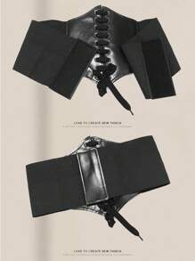 قطعة واحدة من السرواليات للنساء بخصر واسع بنمط قوطي لتنحيف الجسم غمد مستو لتسطيح البطن سرواليات بيضاء مرنة خصر عالية مزيف من الجلد أحزمة سوداء حزام السرواليات حزام الخصر، مناسب للارتداء مع الفستان، لمناسبة هالوين