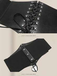 قطعة واحدة من السرواليات للنساء بخصر واسع بنمط قوطي لتنحيف الجسم غمد مستو لتسطيح البطن سرواليات بيضاء مرنة خصر عالية مزيف من الجلد أحزمة سوداء حزام السرواليات حزام الخصر، مناسب للارتداء مع الفستان، لمناسبة هالوين