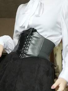 قطعة واحدة من السرواليات للنساء بخصر واسع بنمط قوطي لتنحيف الجسم غمد مستو لتسطيح البطن سرواليات بيضاء مرنة خصر عالية مزيف من الجلد أحزمة سوداء حزام السرواليات حزام الخصر، مناسب للارتداء مع الفستان، لمناسبة هالوين