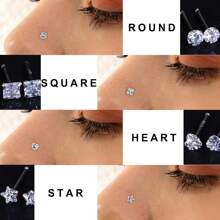 4pcs Mini Nose Rings, Star, Heart, Round, Square Shapes Embedded With White Zirconia, Simple & Elegant Design, Non-Magnetic, Suitable For Nose Bone And Septum Piercing, Multi-Purpose Accessories Suitable For Daily, Party Wear And Valentine's Day Gift, All Season