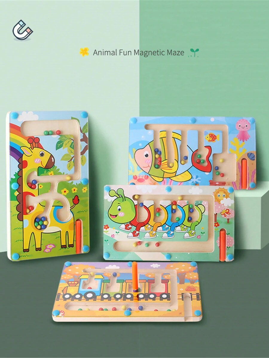 Puzzle Magnétique Labyrinthe Bois – Jouet éducatif Enfant – Animaux, Balle à Guider – Sécurité Fermé