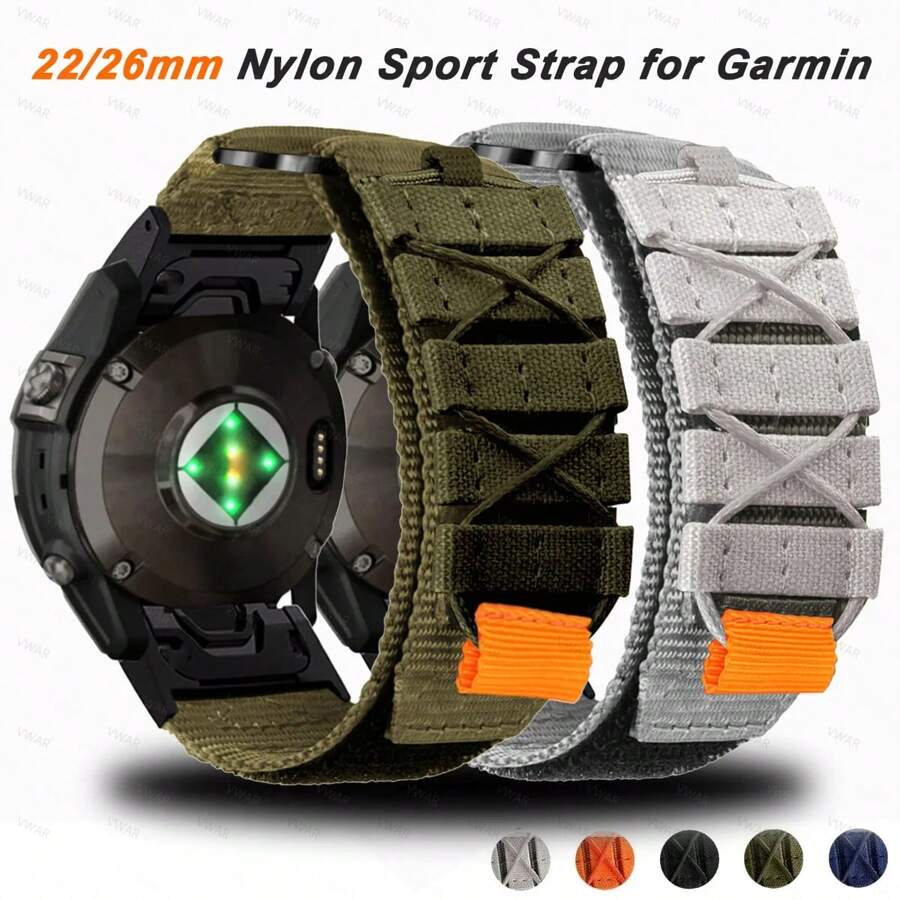戰術耐用帶,適用於garmin Fenix 7/6/5 /garmin Instinct/instinct 2 /forerunner 965/955/945/935/745/approach S62/s60/epix/epix 2,garmin 22mm/26mm手錶快拆尼龍帶 - 灰色 - 查看 1