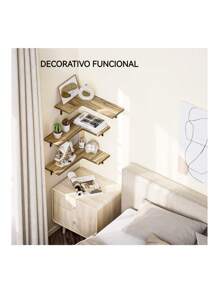 Flotantes Juego de 3 Piezas de Repisas Esquineras de Pared con Soportes de Metal y Tornillos para esquinero para Sala, Dormitorio, baño, Cocina etc. - Marrón - Ver 6
