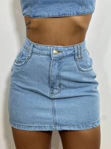 Women Denim Skirts - Medium Wash - View 5