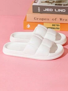 夏季純色女士塑料拖鞋，防滑浴室家居軟底平底鞋（建議訂購大一號） - 白色 - 查看 5