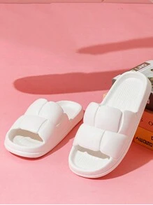 夏季純色女士塑料拖鞋，防滑浴室家居軟底平底鞋（建議訂購大一號） - 白色 - 查看 3