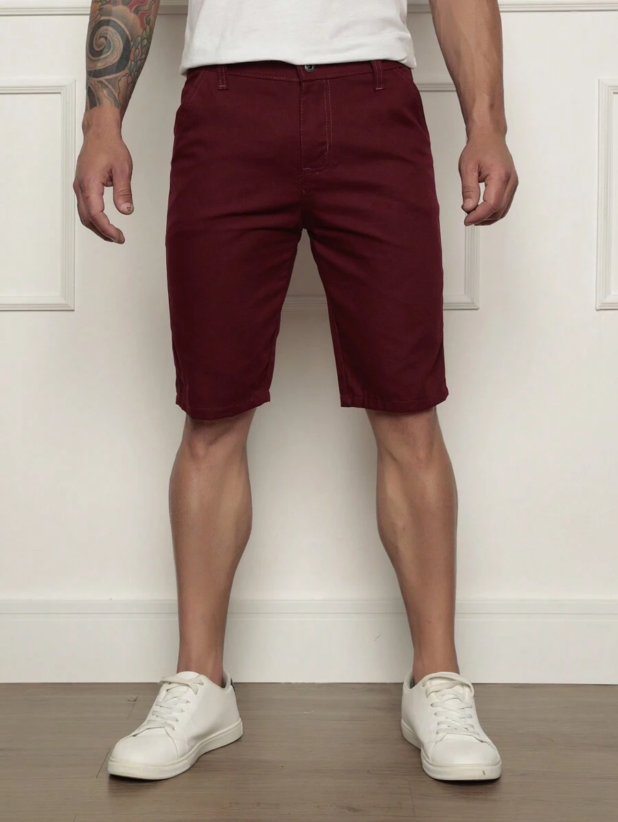 Men's Bermuda Shorts Colored Twill Premium Jeans Various Colors - 酒紅色 - 查看 1